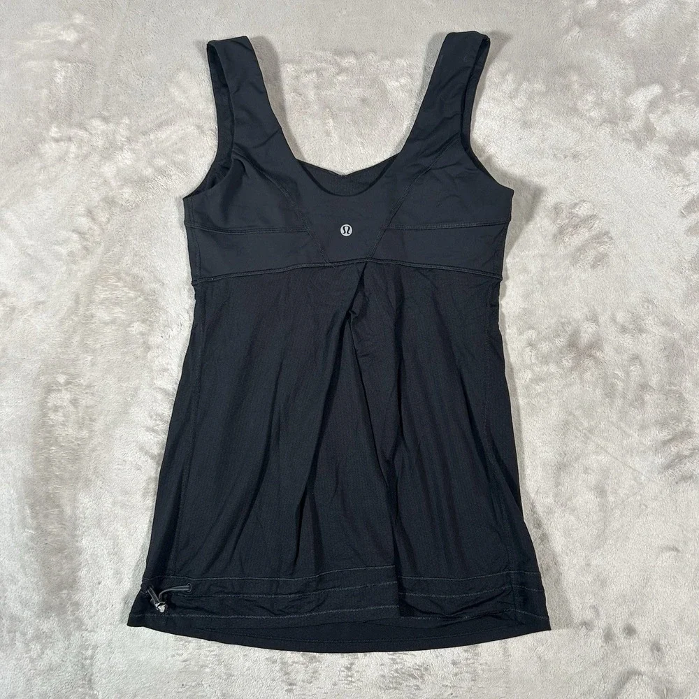 Lululemon Run Tame Me Top Black Size 8 Activewear Tank Drawstring Hem Athleisure